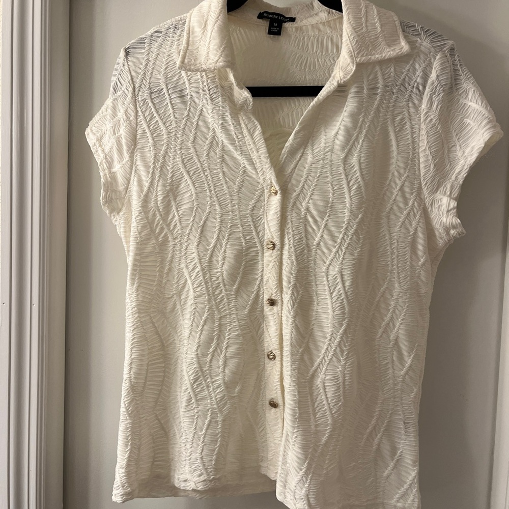 Robert Louis Cream Short-Sleeve Textured Button-Down Shirt